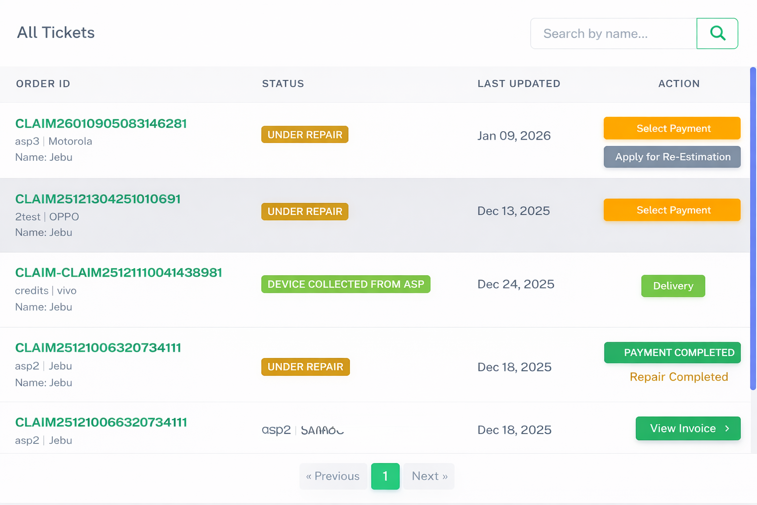 ASP SLA tracking panel