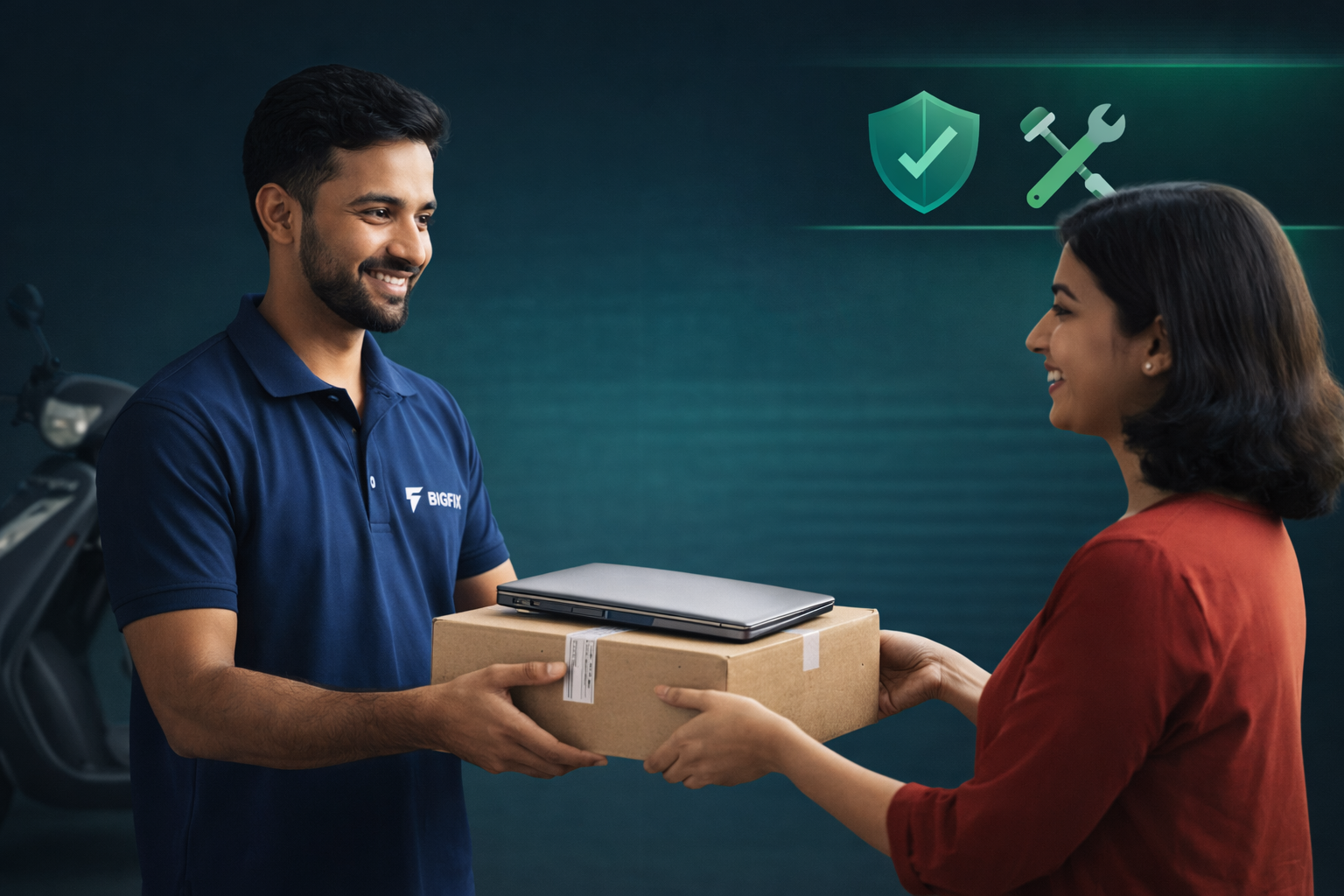 Bigfix Gig Technician picking up a device from a customer