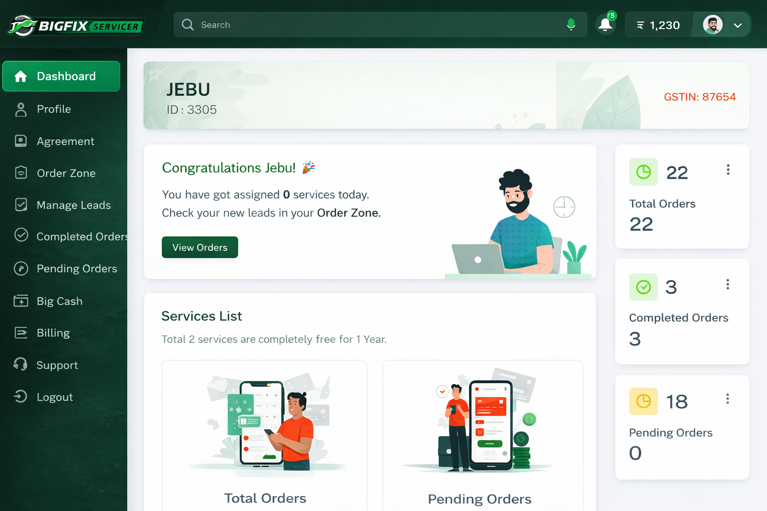 GSP Dashboard order view